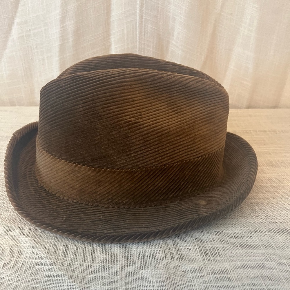 Vintage Corduroy Fedora Union Made USA Brown Hat Size 7 1/4 Cozy Lodge Style - Picture 4 of 8